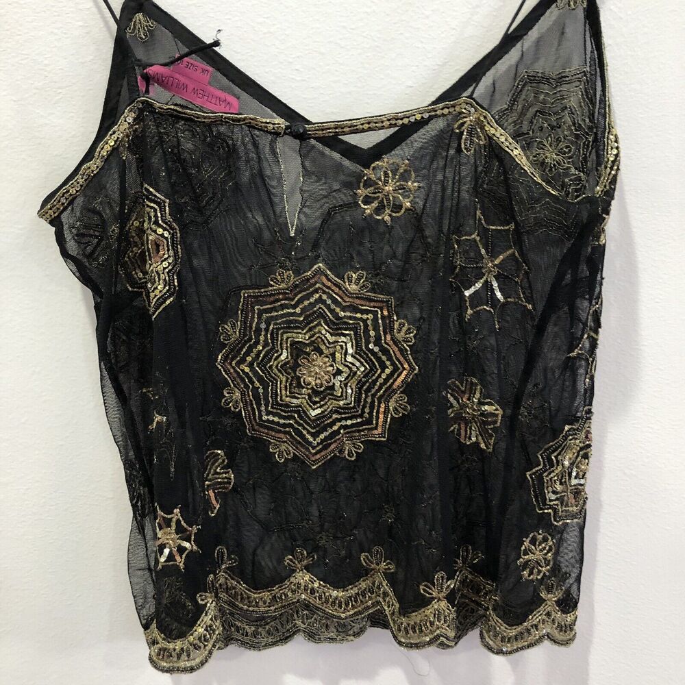 Matthew Williamson Black Mesh / Gold Embroidered Camisole US 8 / UK 10 / EUR 38 - Picture 4 of 6